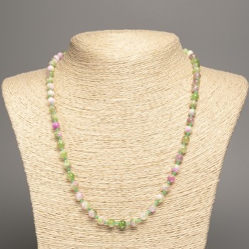 Discount! Necklace 'Colors of Summer' with white-pink-green glossy beads, diameter 6 mm ±, length 50 cm ±, made of white jade (synthetic dyed)