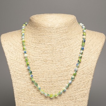Discount! Necklace "Colors of Summer" white-blue-green glass beads, diameter 6 mm ±, length 50 cm ±, made of white nephrite (synthetically dyed)