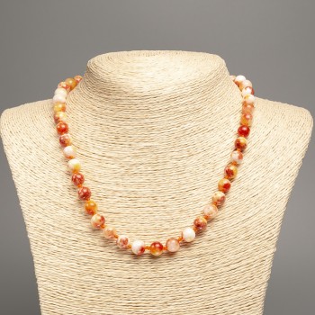 Discount! Necklace 'Colors of Summer' white-copper glass beads, 8 mm diameter, 50 cm length, made from white nephrite (synthetic-dyed).
