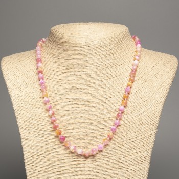 Discount! Necklace 'Colors of Summer' white-yellow-pink glossy beads, 6 mm diameter, 50 cm length, made of white jade (synthetic dyed)