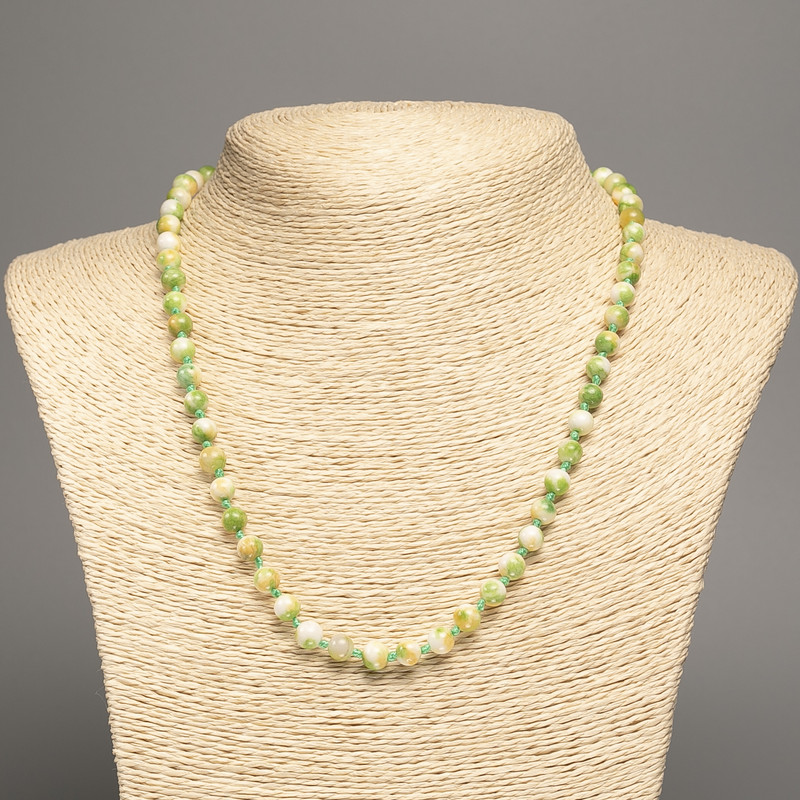Sale! Necklace 'Colors of Summer' with white-yellow-green glass beads, 6 mm diameter, 50 cm length, from white nephrite (synthetic-dyed)