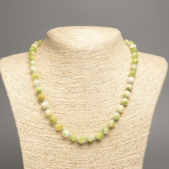 Sale! Necklace 'Colors of Summer' white-yellow-green glossy beads, 8 mm diameter, about 50 cm long, made of white nephrite (synthetic dyed)