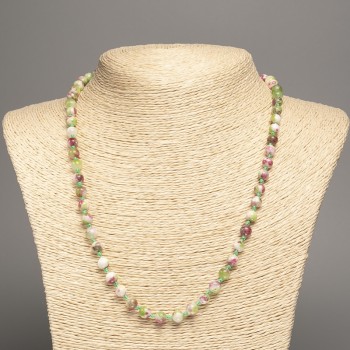 Discount! Necklace "Colors of Summer" white, pink, and green glass beads, 6 mm diameter ±, length 50 cm ±, made from white nephrite (synthetically dyed).