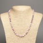Necklace 'Colors of Summer' white, gray, and pink glass beads, 6 mm diameter, 50 cm length, from white nephrite stone (synthetic dyed)