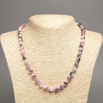 Sale! Necklace 'Colors of Summer' white-gray-pink glass beads, 8 mm diameter, about 50 cm long, made from white nephrite stone (synthetic dyed)
