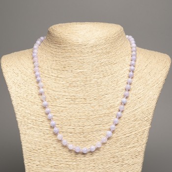 Sale! Necklace 'Colors of Summer' purple glass beads, 6 mm diameter, approx. 50 cm length, made of white nephrite stone (synthetic dyed)