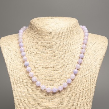 Sale! Necklace 'Colors of Summer' purple glass beads, 8 mm diameter, length 50 cm, made of white nephrite (synthetically dyed)