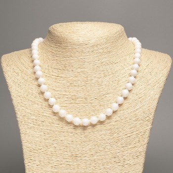 Necklace White Agate (Pressed) Smooth Bead, Diameter 8mm, Length 47cm