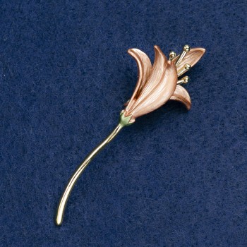 Brooch 'Flower', brown enamel, gold-tone metal 68x28mm