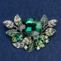 Large Accent Brooch in a Plant-Inspired Design with Crystals and Green and White Stones, Silver-Tone Metal, 67×46 mm