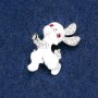 White Acrylic Bunny Brooch with White and Red Rhinestones, Silver Metal 27x20 mm