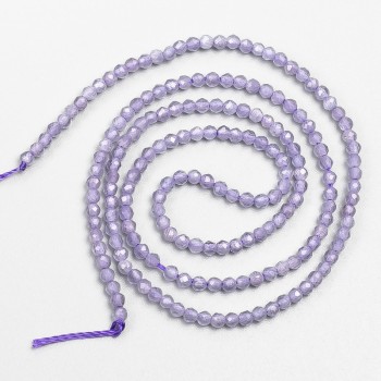 Small synthetic spinel beads, purple amethyst color, faceted round beads, 2 mm in diameter, on a thread, length 37 cm
