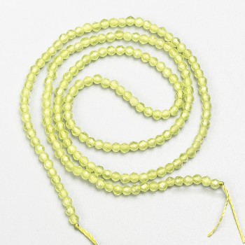 Small synthetic spinel beads, yellow lime, faceted spheres, 2 mm diameter, on a thread, length 37 cm