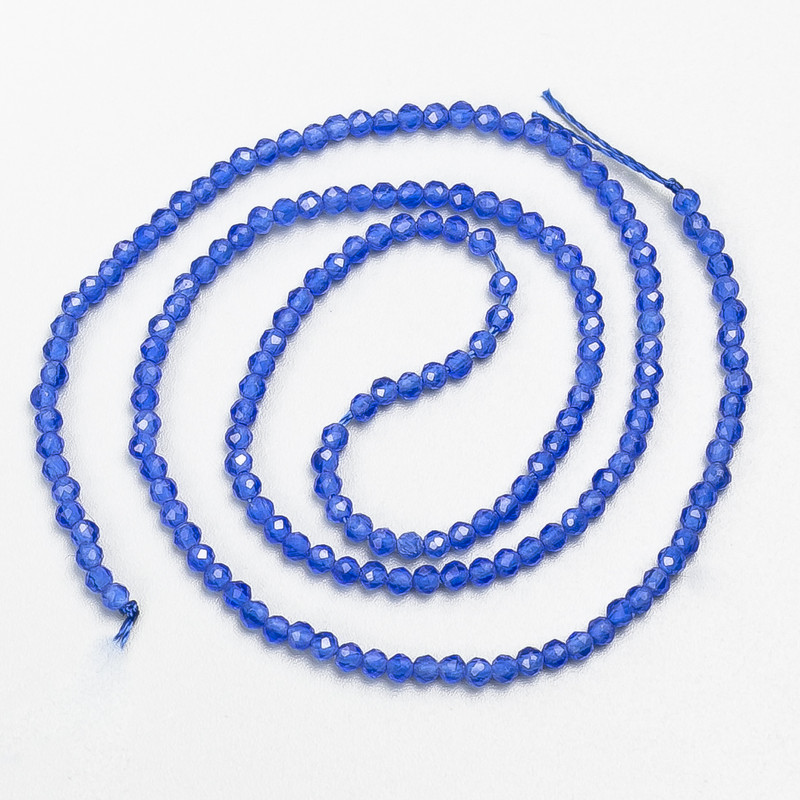 Small spinel beads (synthetic) ultramarine blue faceted spheres, 2 mm diameter, on thread, length 37 cm