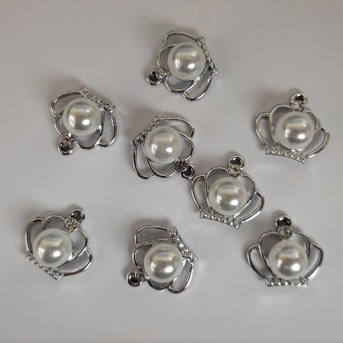 Crown Pendant Fittings 'Silver' with Bead, Diameter 18mm, Length 17m, Diameter 1.5mm, Pack of 7 pcs. (+ -)