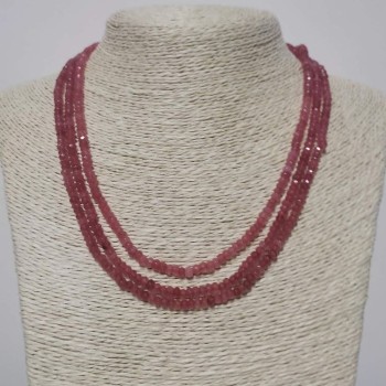 Three-row necklace with faceted synthetic tourmaline rondelles, 4x3 mm, length 46–50 cm