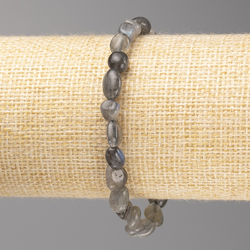 Bracelet with Labradorite Stone, Faceted, 5x7 mm Diameter ± on Elastic, Length 18 cm+
