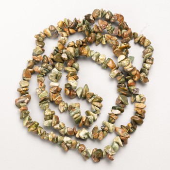 Beads of Multicolored Jasper, natural stone chips on thread, diameter 8x3 mm, length 86 cm