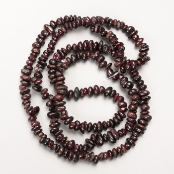Garnet beads natural stone chip on thread, diameter 6x3mm+-, length 80 cm +