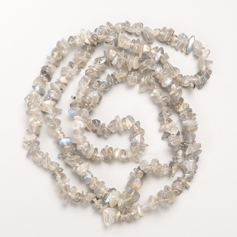 Labradorite beads natural stone chip on thread, diameter 7×3 mm ±, length 80 cm