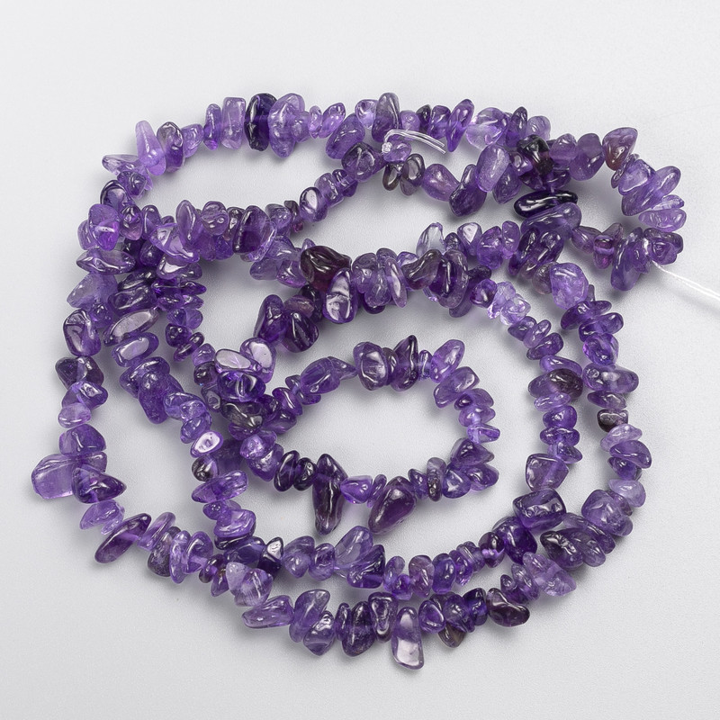 Amethyst Beads - Natural Stone Chip on Thread, Diameter 8x3 mm, Length 82 cm