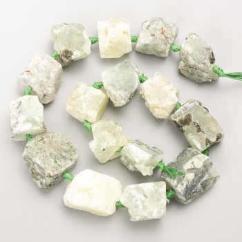 Prenite Beads, Unprocessed Natural Stone, Faceted on a Thread, 20×25 mm ±, Thread Length 40 cm ±