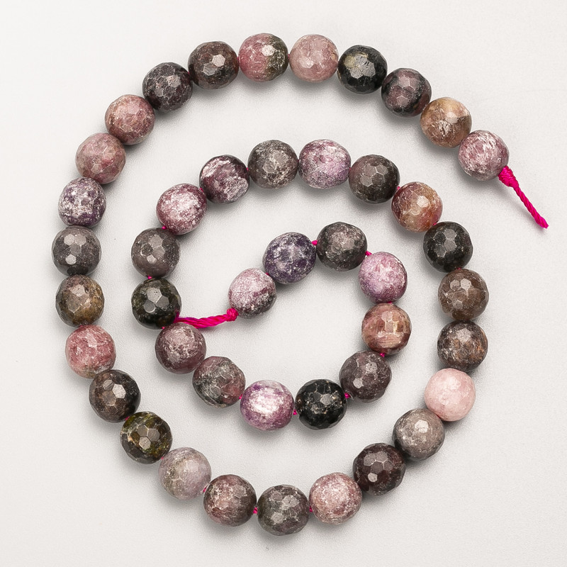 Tourmaline Beads, Natural Stone, Faceted Round Bead on Thread, Diameter 9 mm ±, Length 39 cm +