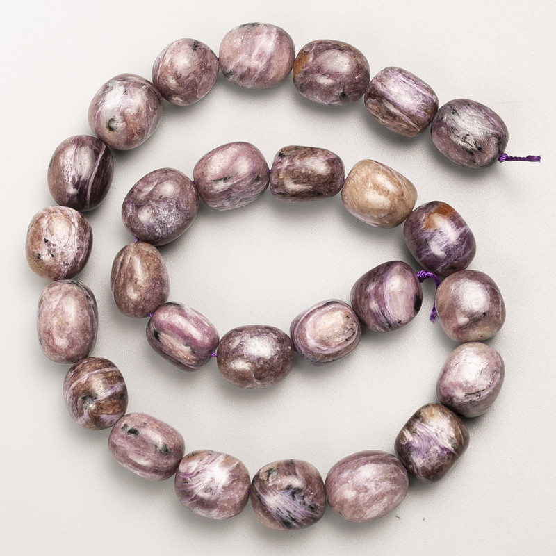 Charoite beads, natural faceted gemstone on thread, 13×16 mm ±, length 40 cm +