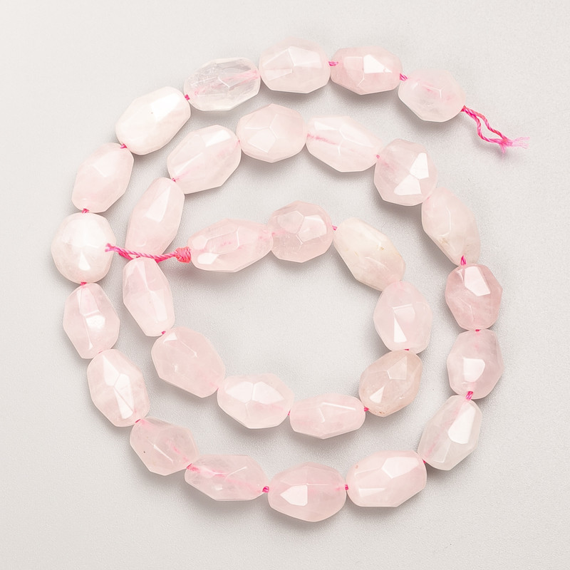 Beads Rose Quartz natural stone faceted on thread, diameter 10x12 mm ±, length 40 cm ±