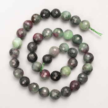 Zoisite Beads, Natural Stone, Faceted Balls on Thread, 10 mm +/- Diameter, 38 cm Length