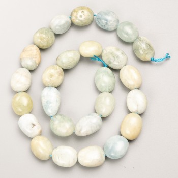 Morganite Beads, Natural Stone, Guilloché Surface on Thread, Assorted Sizes 10×12–13×18 mm ±, Length 40 cm ±