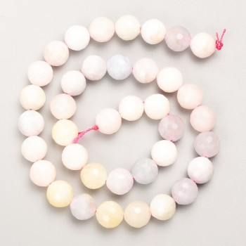 Morganite beads natural stone faceted sphere on a thread, diameter 10mm ±, length 39cm ±
