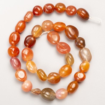 Carnelian Beads, Natural Stone, Faceted on Thread, 11x14 mm, Length 39 cm