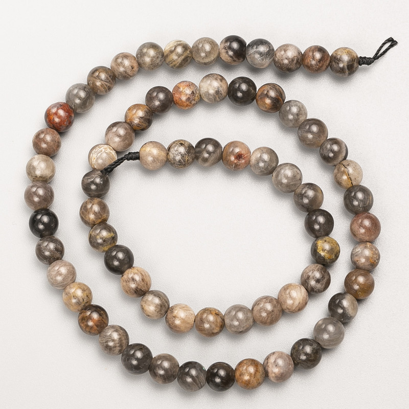 Sunstone natural stone beads, smooth round ball on a thread, diameter 6 mm ±, length 39 cm ±