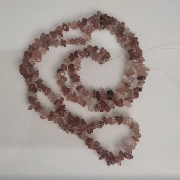 Strawberry quartz beads, natural stone, small chip on thread, 8x3 mm (+/-), length 86 cm