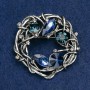 Accent Brooch with Blue and Green Crystals, White Rhinestones, Dark-Silver Metal, 47x47mm