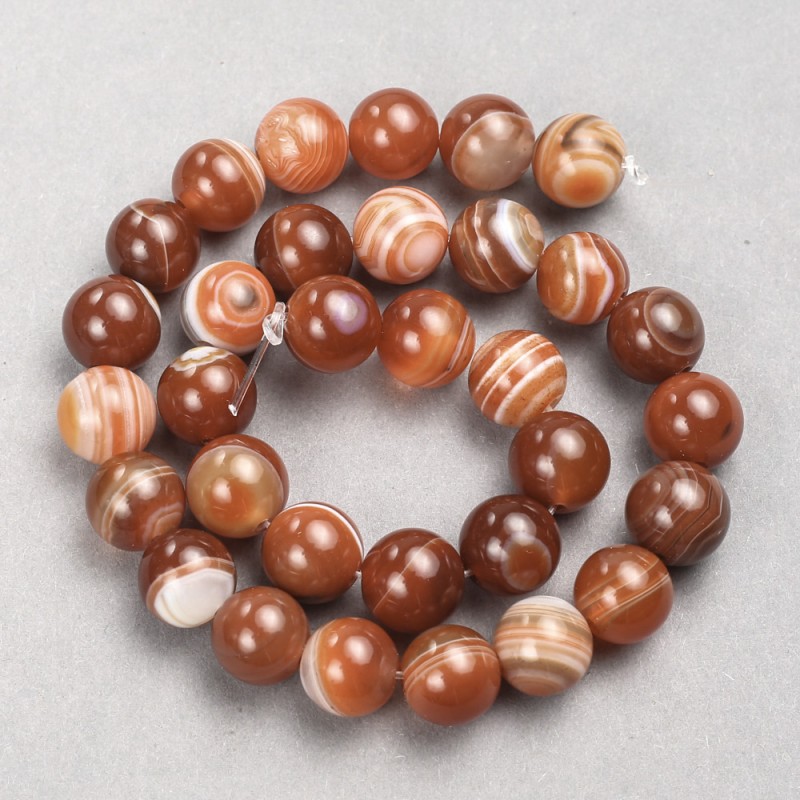 Orange Agate Beads - Smooth Round Bead on Beading Thread, 12mm diameter, 38cm length ±