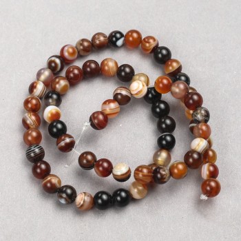 Brown Agate Beads, Smooth Round Beads on Fishing Line, 6 mm Diameter, 38 cm Length