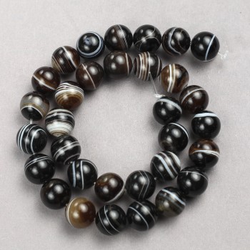 Dark Brown Agate Beads, Smooth Round on Beading Thread, 12 mm diameter, 38 cm length+