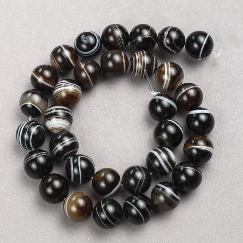 Dark Brown Agate Beads, Smooth Round on Beading Thread, 12 mm diameter, 38 cm length+