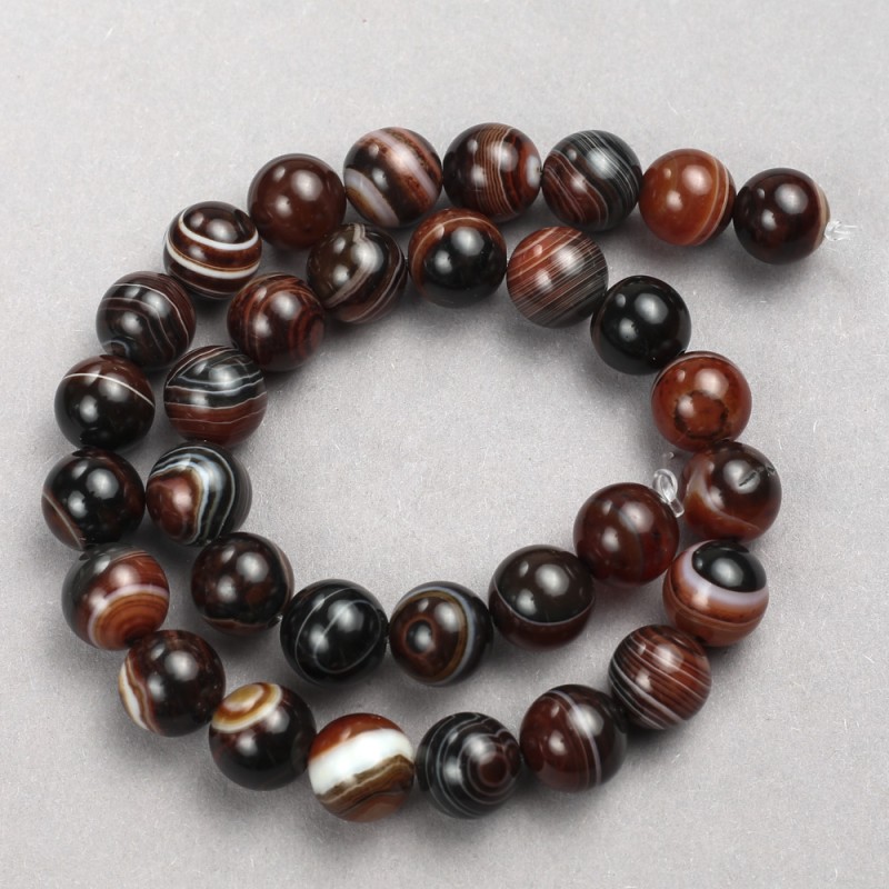 Brown Agate Beads - smooth round on thread, diameter 10 mm ±, length 38 cm ±
