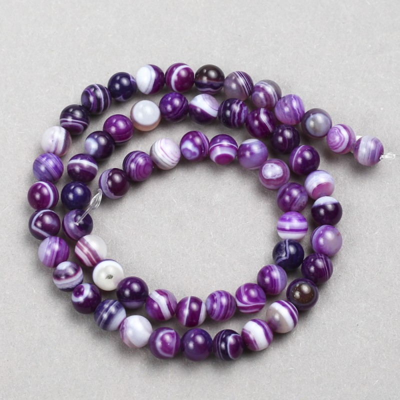 Purple Agate Beads - Smooth 6mm Round Beads, 38cm Length on Fishing Line