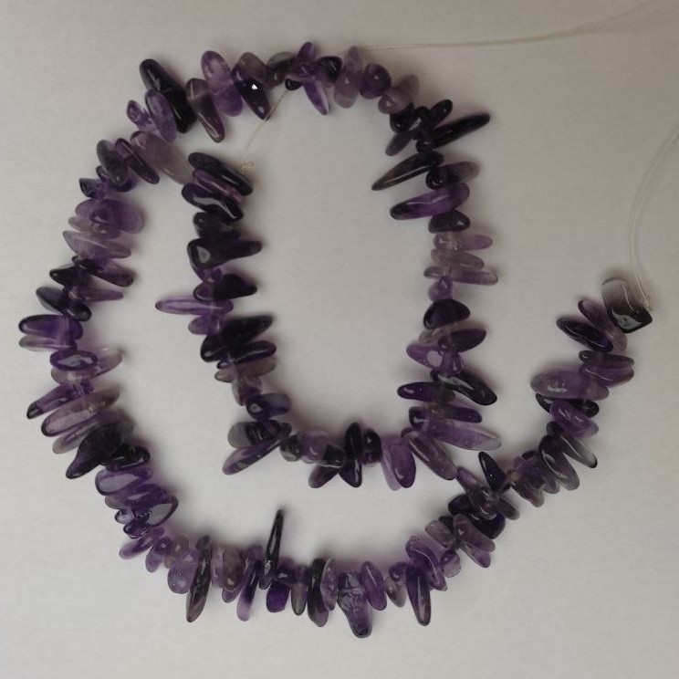 Amethyst beads, natural stone on fishing line, large nugget, diameter 16x6 mm ±, length 38 cm