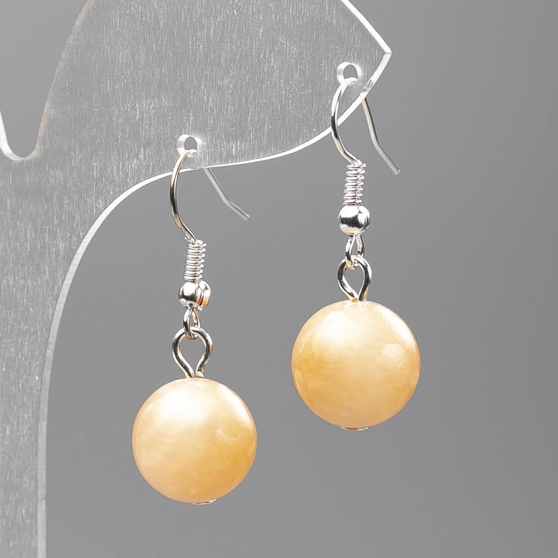 Selenite Earrings (Acrylic Imitation) Smooth Ball, Diameter 12.5 mm, Length 3.5 cm