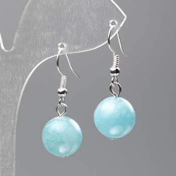 Aquamarine Earrings (acrylic imitation) smooth bead, diameter 12.5 mm, length 3.5 cm