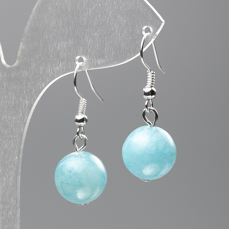 Aquamarine Earrings (acrylic imitation) smooth bead, diameter 12.5 mm, length 3.5 cm