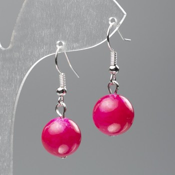 Earrings with Toned Quartz (Imitation Acrylic) Smooth Bead, Diameter 12.5 mm, Length 3.5 cm