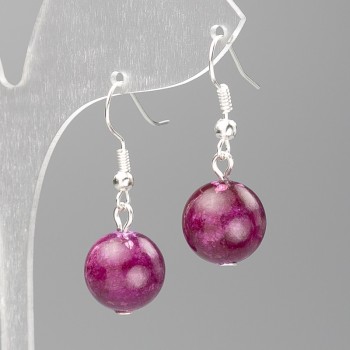Toned Quartz Earrings (Imitation Acrylic) Raspberry Smooth Ball, 12.5 mm diameter, 3.5 cm length