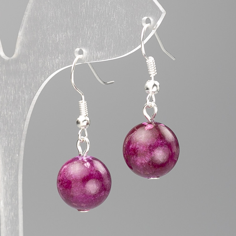 Toned Quartz Earrings (Imitation Acrylic) Raspberry Smooth Ball, 12.5 mm diameter, 3.5 cm length