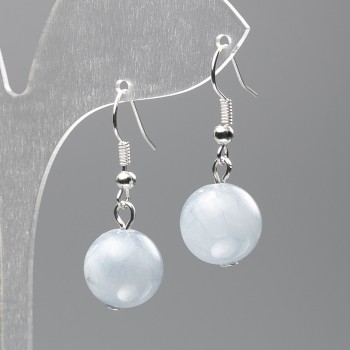 Aquamarine Earrings (acrylic imitation) Smooth Ball, Diameter 12.5 mm, Length 3.5 cm